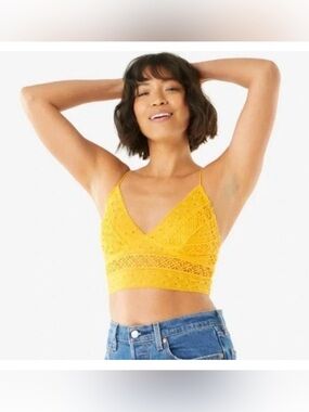 FREE PEOPLE Coastal Boho Eyelet Carina Bralette Crop Mango Yellow Size XS